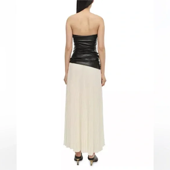 Simkhai Arie Faux Leather Bustier Dress Black White Pleated Strapless Sz 2 NWT - Picture 15 of 16